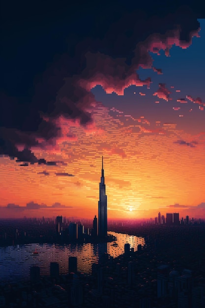 Immagine della bellissima vista del tramonto sull'intelligenza artificiale generativa di dubai