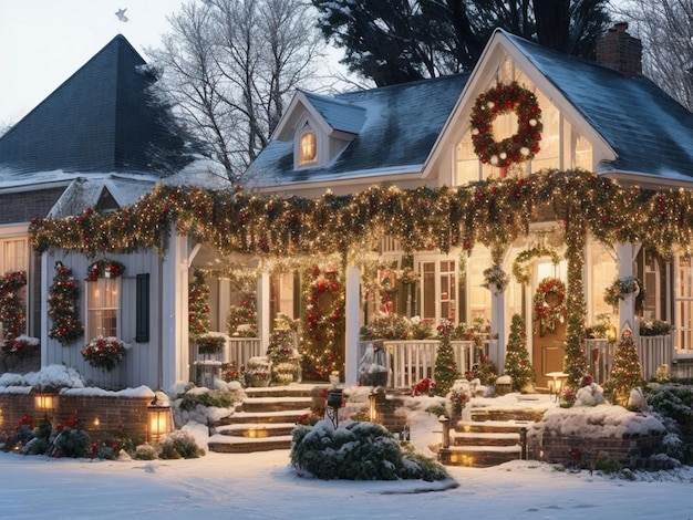 Immagine della decorazione della casa all'esterno a Natale