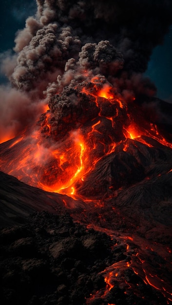 Immagine della lava fusa eruttata da un vulcano in eruzione
