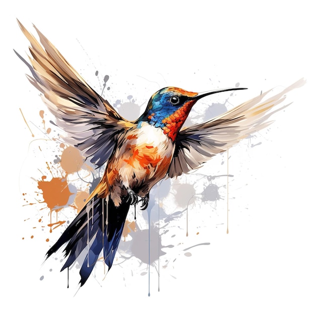 Immagine della pittura colibrì su sfondo bianco Uccello Fauna selvatica Animali Illustrazione Generative AI