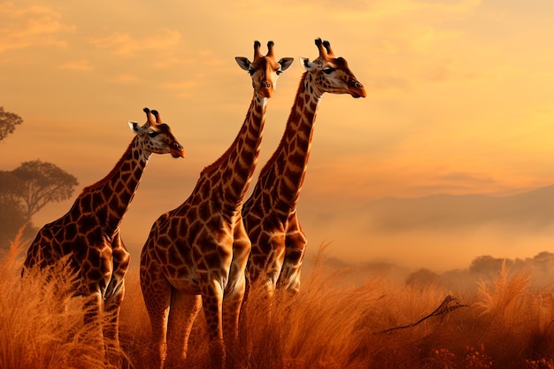 immagine della savana africana delle giraffe graziose, maestose e serene