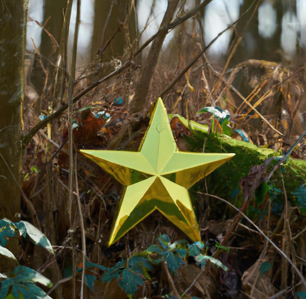 Immagine della stella d'oro a cinque braccia tra gli alberi nella foresta