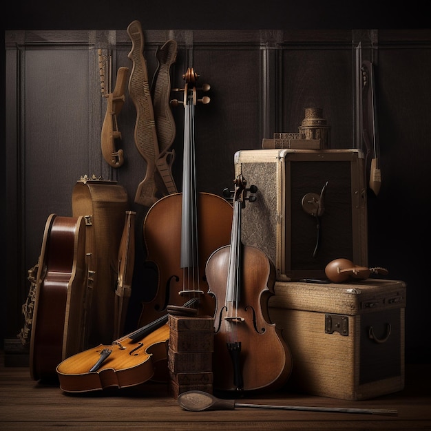Immagine della vetrina degli strumenti musicali in legno
