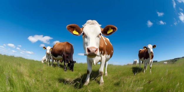 Immagine delle mucche in un campo erboso