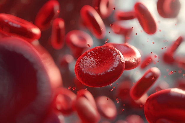 Immagine dettagliata di globuli rossi da vicino in alta risoluzione al microscopio