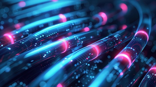 Immagine dettagliata di un vibrante cavo di fibra ottica blu che mostra un design intricato e una tecnologia avanzata