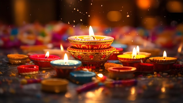 Immagine dettagliata renderizzata 3D di Diwali Diya creata con l'intelligenza artificiale generativa