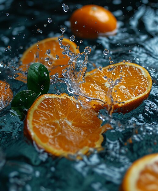 immagine di acqua con agrumi in esso nello stile di blu chiaro e arancione