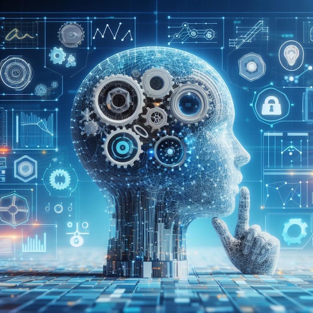 Immagine di apprendimento automatico e intelligenza artificiale ai concetto di pensiero tecnologico
