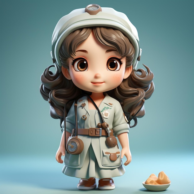 Immagine di Arafed di una ragazza in uniforme e cappello in piedi accanto a una ciotola di biscotti generativa ai