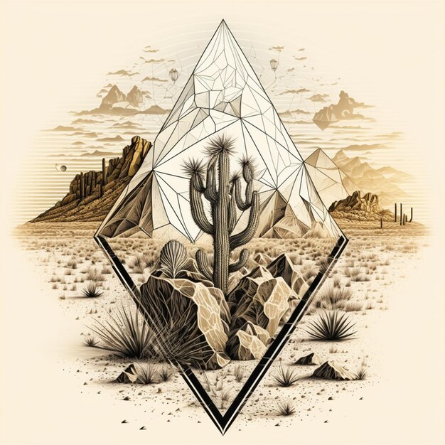 Immagine di Arafed di una scena del deserto con un cactus e un diamante generativo ai
