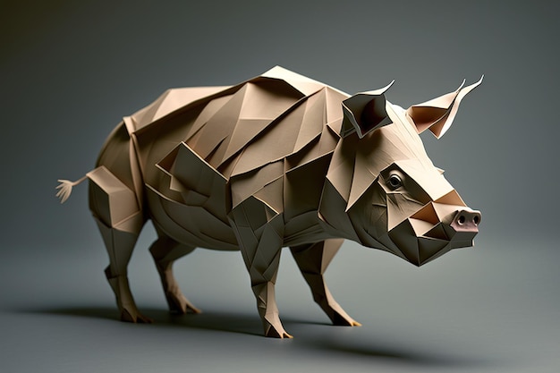 Immagine di arte origami di carta Maiale di carta fatta a mano Animali da fattoria illustrazione AI generativa