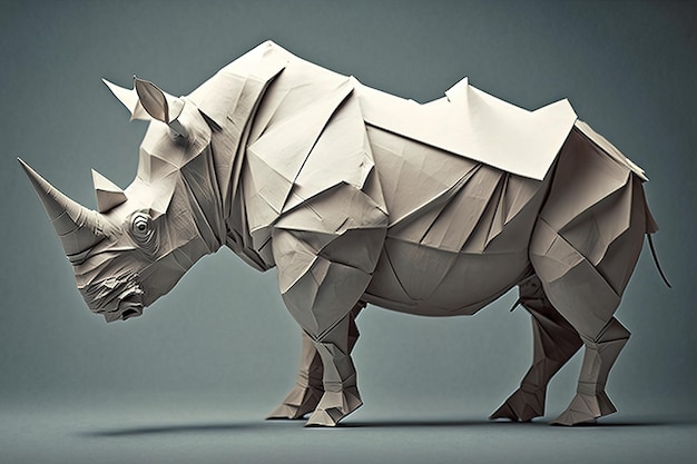 Immagine di arte origami di carta Rinoceronte di carta fatta a mano Animali della fauna selvatica illustrazione AI generativa