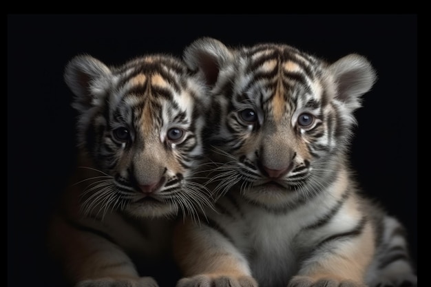 Immagine di due cuccioli di tigre coccolati insieme Illustrazione di animali della fauna selvatica IA generativa