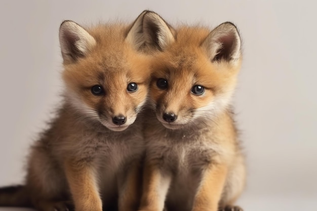 Immagine di due cuccioli di volpi coccolati insieme Illustrazione di animali della fauna selvatica IA generativa