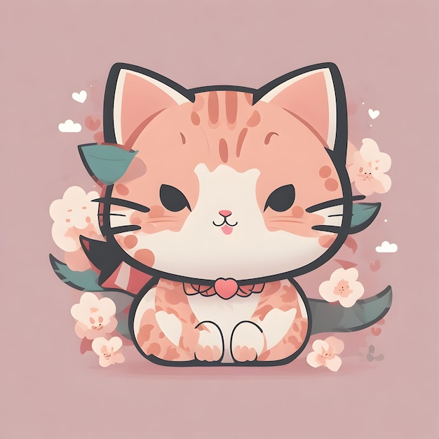 Immagine di gattino kawaii con dettagli minimi