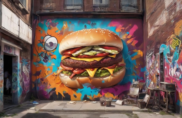 Immagine di graffiti di un hamburger generata dall'AI