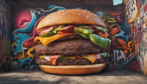 Immagine di graffiti di un hamburger generata dall'AI