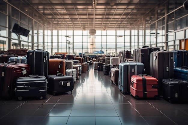 Immagine di grande massa con bagagli all'aeroporto