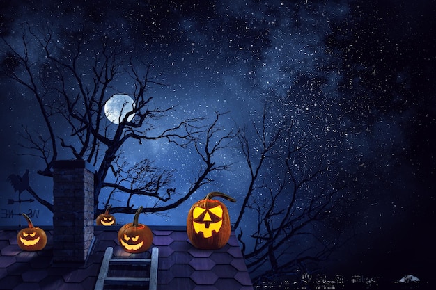 Immagine di Halloween con zucche spettrali. Tecnica mista