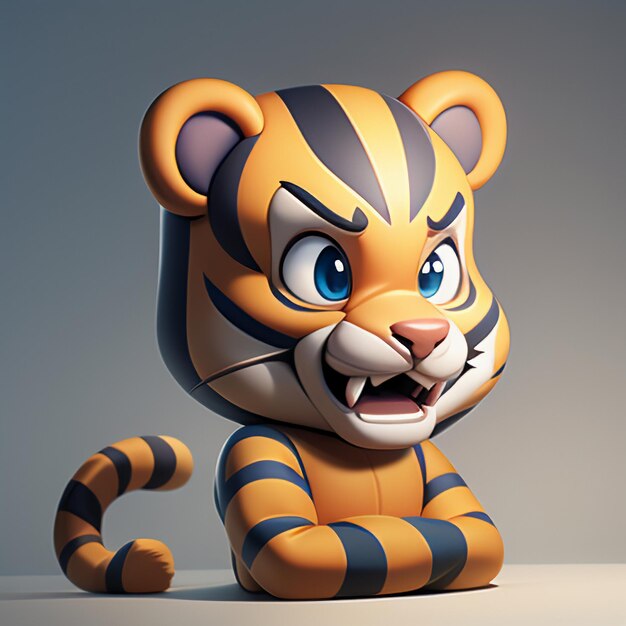 Immagine di icona di animale di cartone animato di tigre in stile comico carino illustrazione di animali selvatici 3D rendering C4D