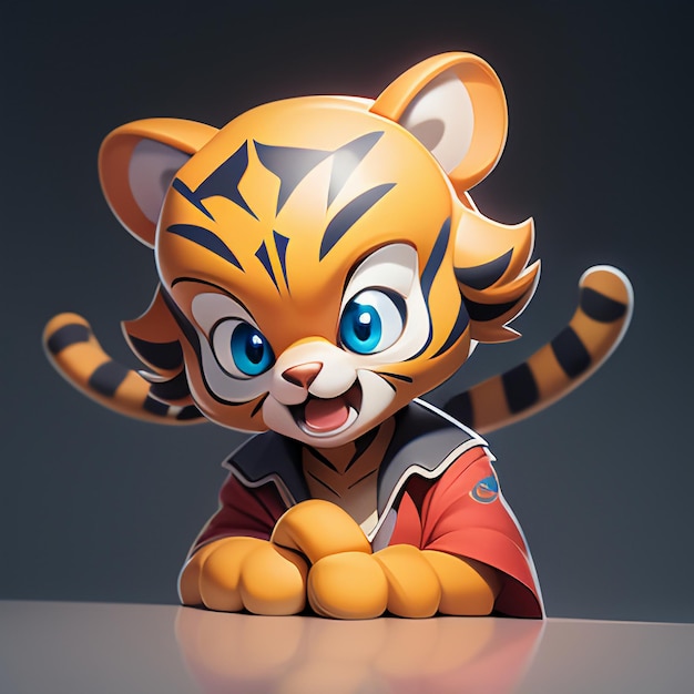 Immagine di icona di animale di cartone animato di tigre in stile comico carino illustrazione di animali selvatici 3D rendering C4D