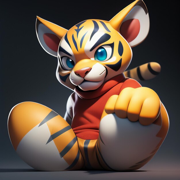 Immagine di icona di animale di cartone animato di tigre in stile comico carino illustrazione di animali selvatici 3D rendering C4D