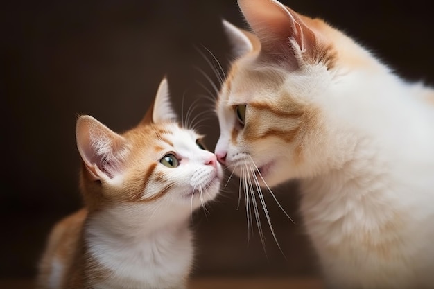 Immagine di mamma gatto e gattino che mostrano amore reciproco Animali da compagnia Illustrazione AI generativa