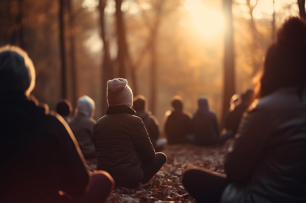 Immagine di persone che meditano insieme Giornata mondiale della salute bokeh IA generativa