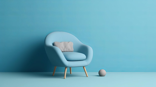 Immagine di prodotto della sedia di colore blu per la pagina web Design scandinavo sedia morbida pulita e confortevole con spazio di copia Generatiev Ai