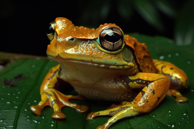 Immagine di rana su foglia verde Illustrazione di animali anfibi IA generativa