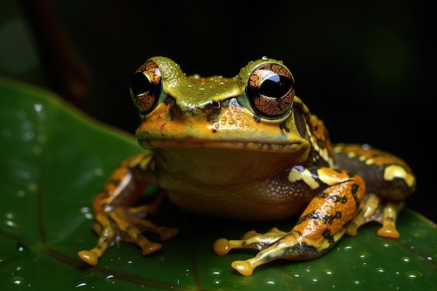 Immagine di rana su foglia verde Illustrazione di animali anfibi IA generativa