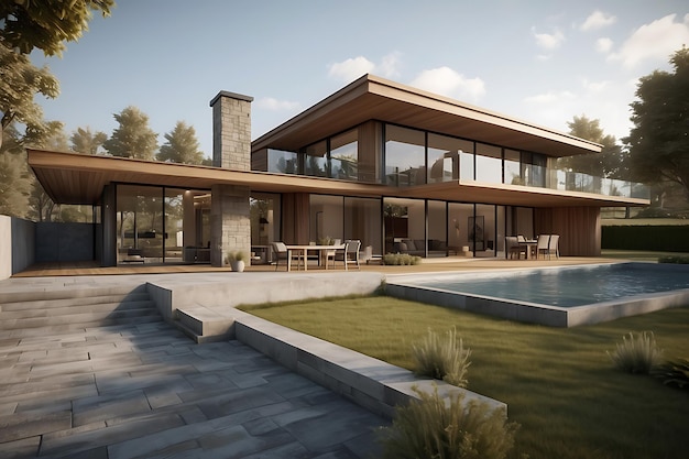 Immagine di rendering 3D di un modello di casa moderna