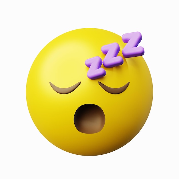 immagine di rendering 3d emoticon faccia addormentata o assonnata isolata con sfondo bianco