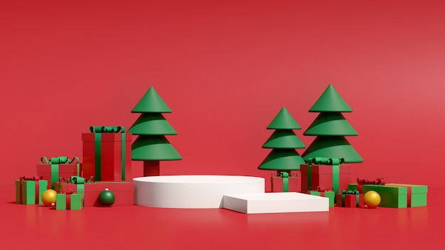 Immagine di rendering 3D mock up podio con spazio vuoto per la presentazione del prodotto di Natale e Capodanno