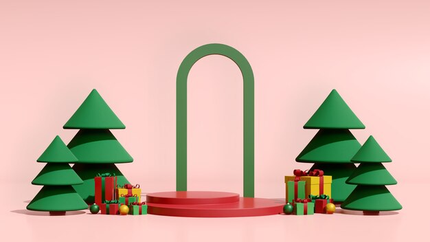 Immagine di rendering 3D mock up podio con spazio vuoto per la presentazione del prodotto di Natale e Capodanno