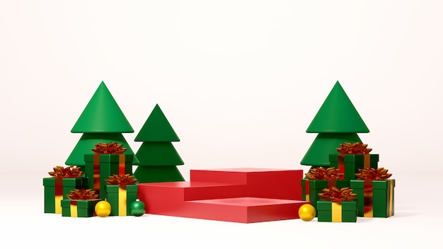 Immagine di rendering 3D mock up podio con spazio vuoto per la presentazione del prodotto di Natale e Capodanno