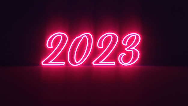 Immagine di rendering 3D Neon Glowing 2023 immagine del nuovo anno