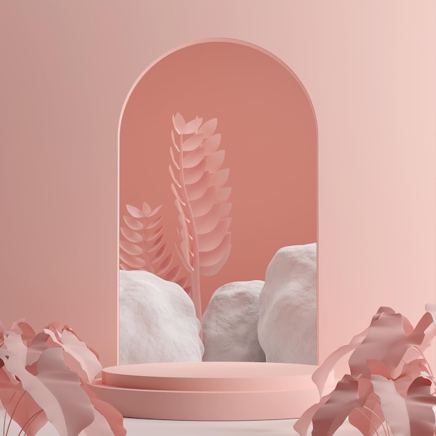 Immagine di rendering dell'illustrazione 3D della natura del podio del mockup dello spazio vuoto a tema per la visualizzazione del prodotto