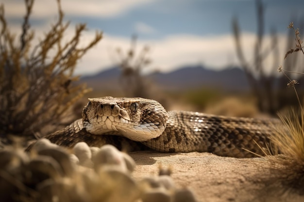 Immagine di serpente a sonagli sulla sabbia Rettile Illustrazione di animali selvatici IA generativa