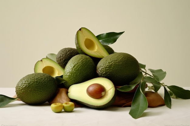 Immagine di sfondo a tinta unita di avocado fresco AI generativa