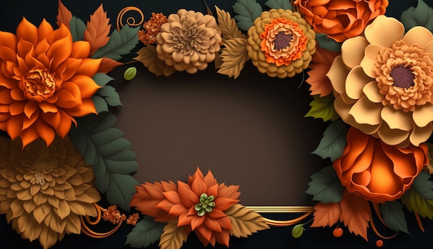 Immagine di sfondo del bordo del fiore di colore arancione astratto floreale AI generata