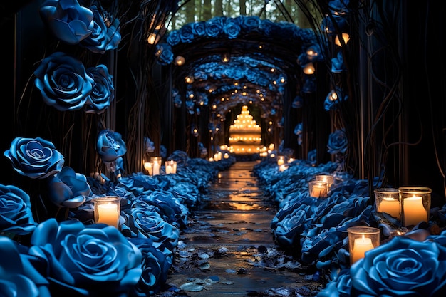 immagine di sfondo del percorso del tunnel di rose blu