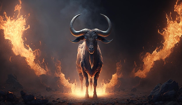 Immagine di sfondo dell'illustrazione del fuoco di bufalo Arte generata dall'IA