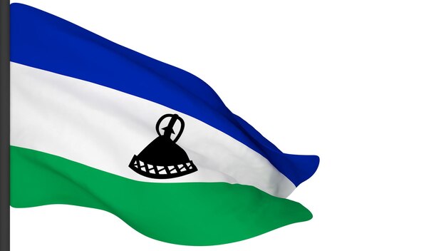 Immagine di sfondo della bandiera nazionalebandiere che soffiano il ventorendering 3dBandiera del Lesotho