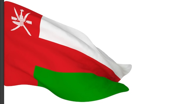 Immagine di sfondo della bandiera nazionalebandiere che soffiano il ventorendering 3dBandiera dell'Oman