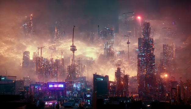 Immagine di sfondo della città cyber punk apocalittica