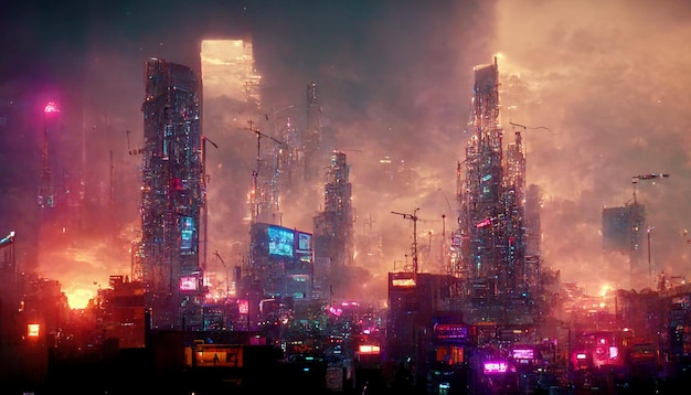 Immagine di sfondo della città cyber punk apocalittica