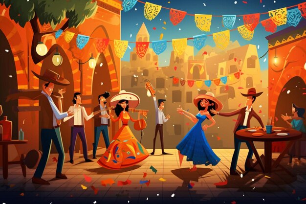 Immagine di sfondo della colorata scena di una festa messicana