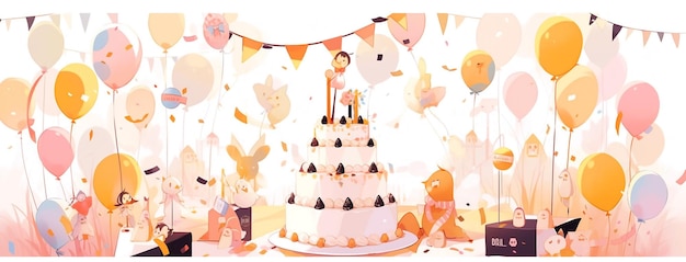 immagine di sfondo di compleanno vuota personalizzabile piena di palloncini, candele e regali senza lettere